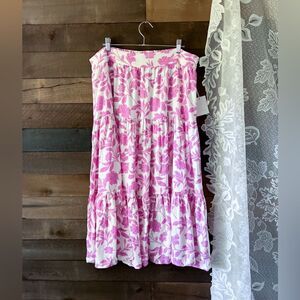 NWT Modern Purple & White Plus Size LC Lauren Conrad Three Tiers Midi Skirt